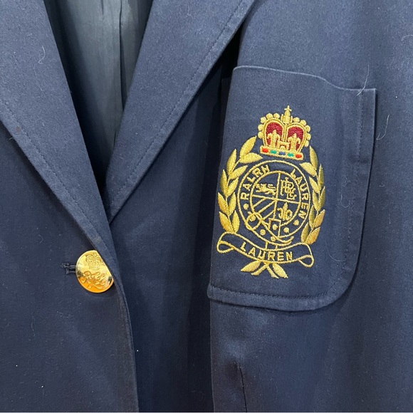 Lauren Ralph Lauren Blazer Womens 2X Blue Gold Buttons Crest Career Business - Picture 3 of 11